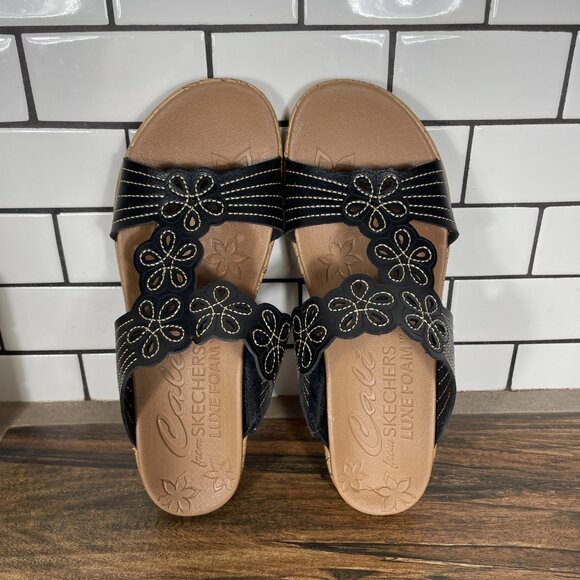 Skechers Beverlee Garden Picnic Womens Size 7 Shoes Black Luxe Foam Slide Sandal - Picture 7 of 13